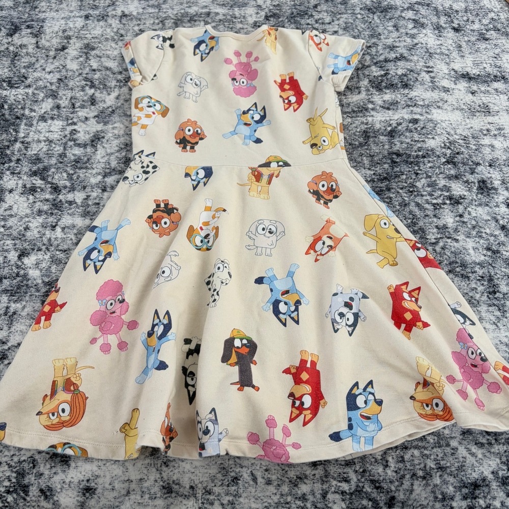 Bluey Character Print Skater Dress Kids Size 10-12 Cream Short Sleeve Bingo Coco - Picture 9 of 9